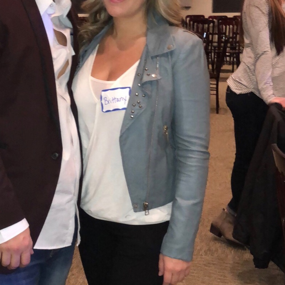 Light blue studded leather jacket